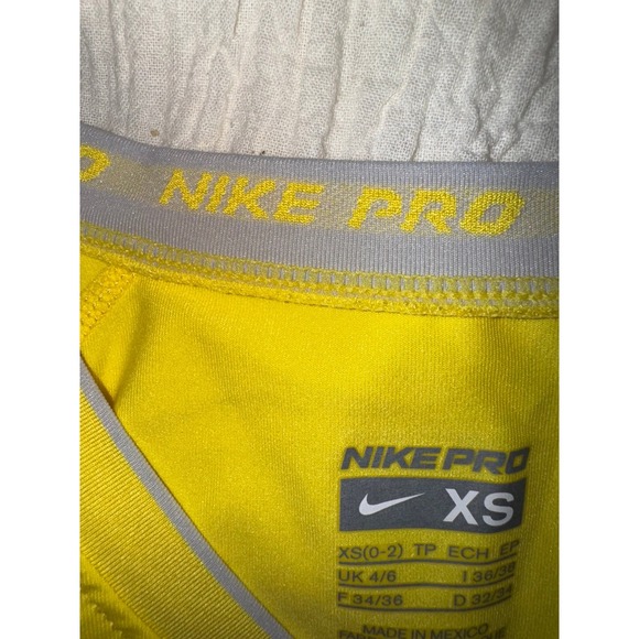 Nike Pro bright yellow tank with blue swoosh v neck sleeveless muscle size XS - Picture 6 of 7